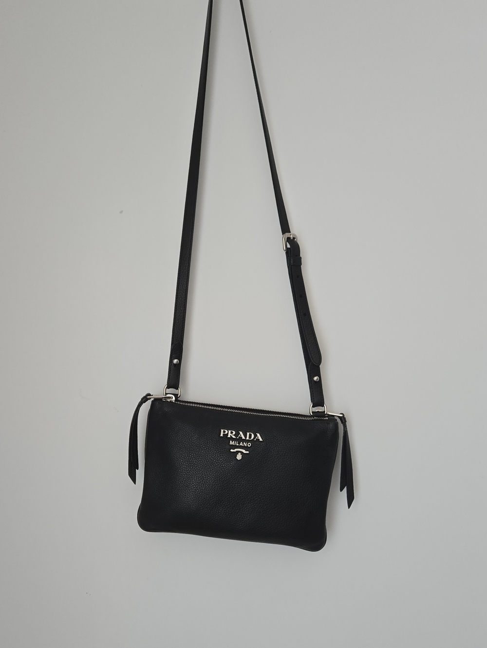 Prada Vitello Phenix Bandoliera Crossbody Bag with Silver-Tone Logo
